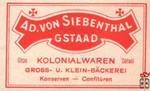 AD, VON SIEBENTHAL GSTAAD Kolonialwaren Gross-U.klein-backerei Konserv