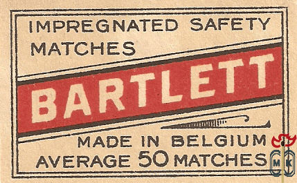 Bartlett impregnated safety matches made in Belgium average 50 matches