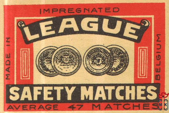 League safety matches impregnated made in Belgium average 47 matches