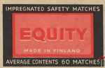 Equity impregnated safety matches made in Finland average contents 60