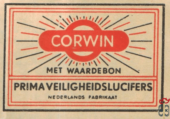 Corwin met waardebon prima veiligheidslucifers Nederlands fabrikaat