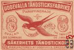 Uddevalla TAndsticksfabriks paraffinerade svalan die schwalbe trade ma