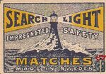 Search Light impregnated safety matches made in Sweden