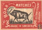 Boar matches registered mark parafined impregnated made in Sweden