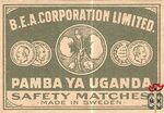 Pamba ya Uganda B.E.A. corporation limited. safety matches. made in Sw