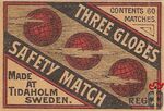 Three globes safety match contents 60 matches. made at Tidaholm Sweden