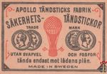 Apollo tandsticks fabrik sakerhets- tandstickor trade mark utan svafve