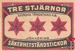 Tre Stjarnor Svenska tandsticks a.b. Jonkoping sakerhetstandstickor