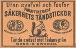 Sakerhets tandstickor Utan svafvel och fosfor paraffinerade Swedish sa