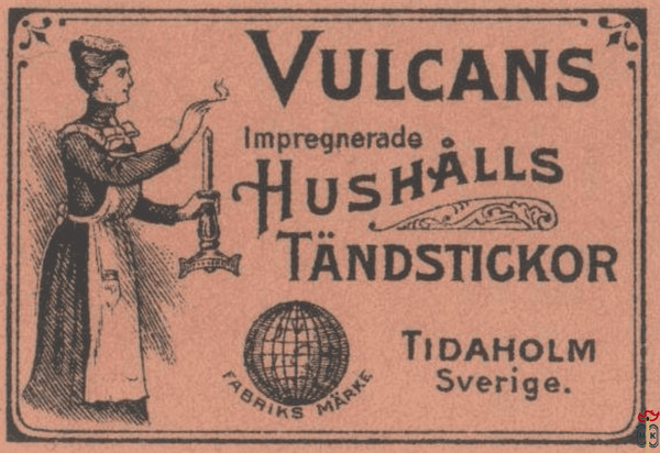 Vulcans Impregnerade Hushalls Tandstickor fabriks marke Tidaholm Sveri