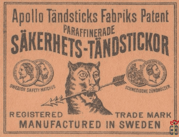 Sakerhets tandstickor Apollo Tandsticks Fabriks Palent paraffinerade S