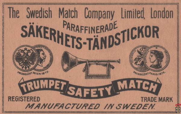 Sakerhets tandstickor trumpet safety match The Swedisch match company