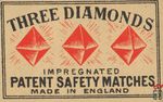Three diamonds impregnated patent safety matches made in England