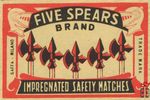 Five Spears brand impregnated safety matches saffa Milano trade mark