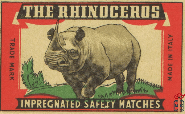 The Rhinoceros impregnated safety matches trade mark made in Italy